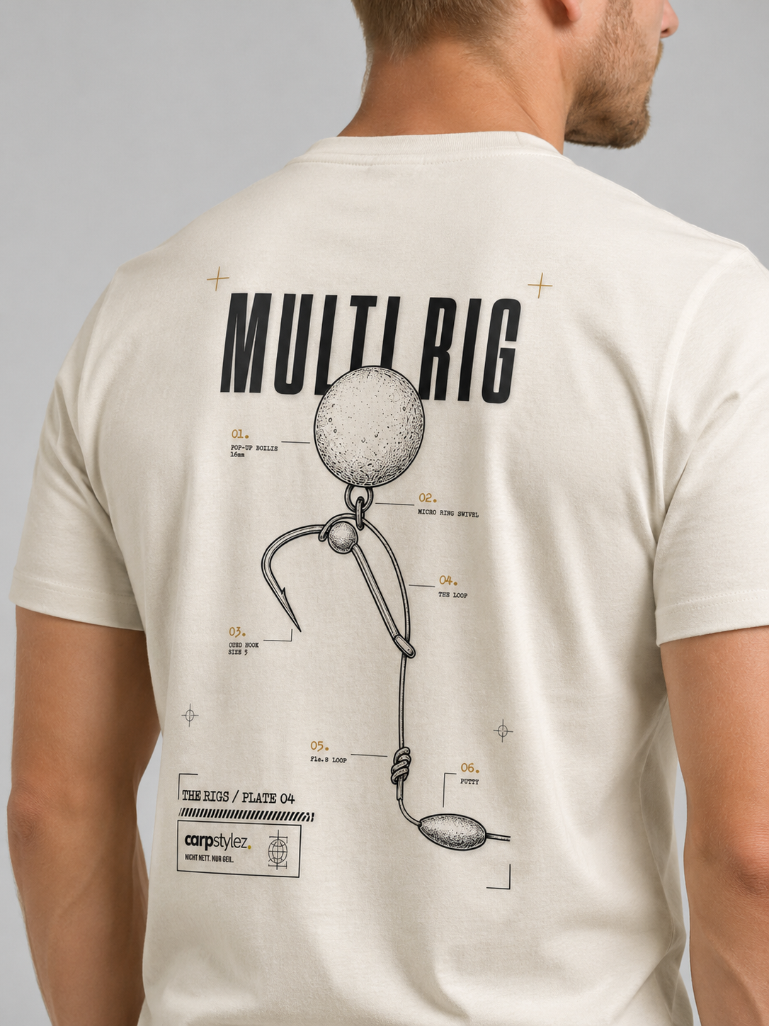 carpstylez THE RIGS Multi Rig Shirt Ivory – Trageansicht 4, Karpfen-Streetwear _var_ivory