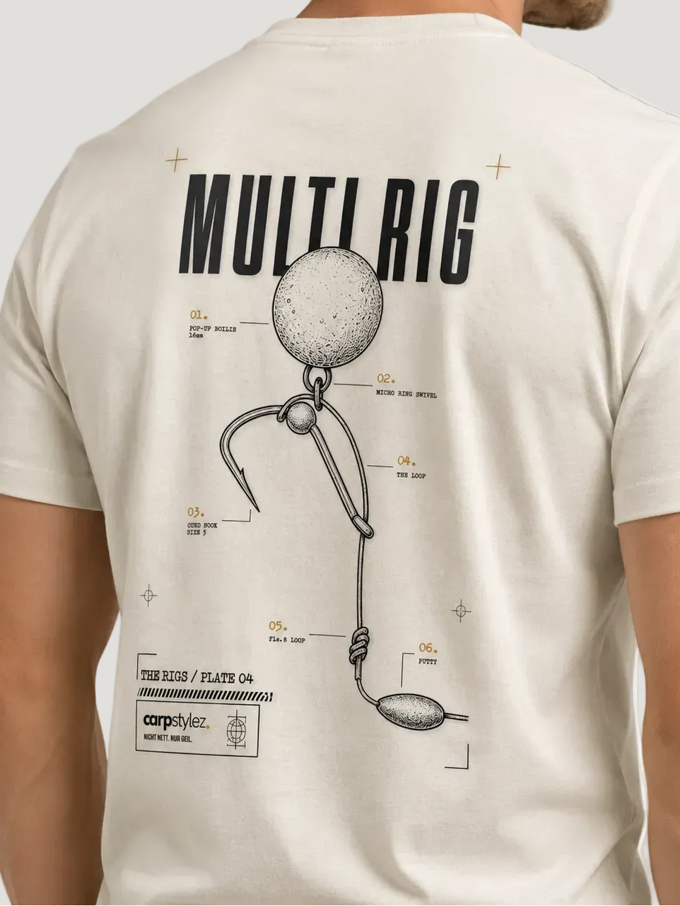 carpstylez THE RIGS Multi Rig Shirt Ivory – Trageansicht 4, Karpfen-Streetwear _var_ivory #farbe_ivory