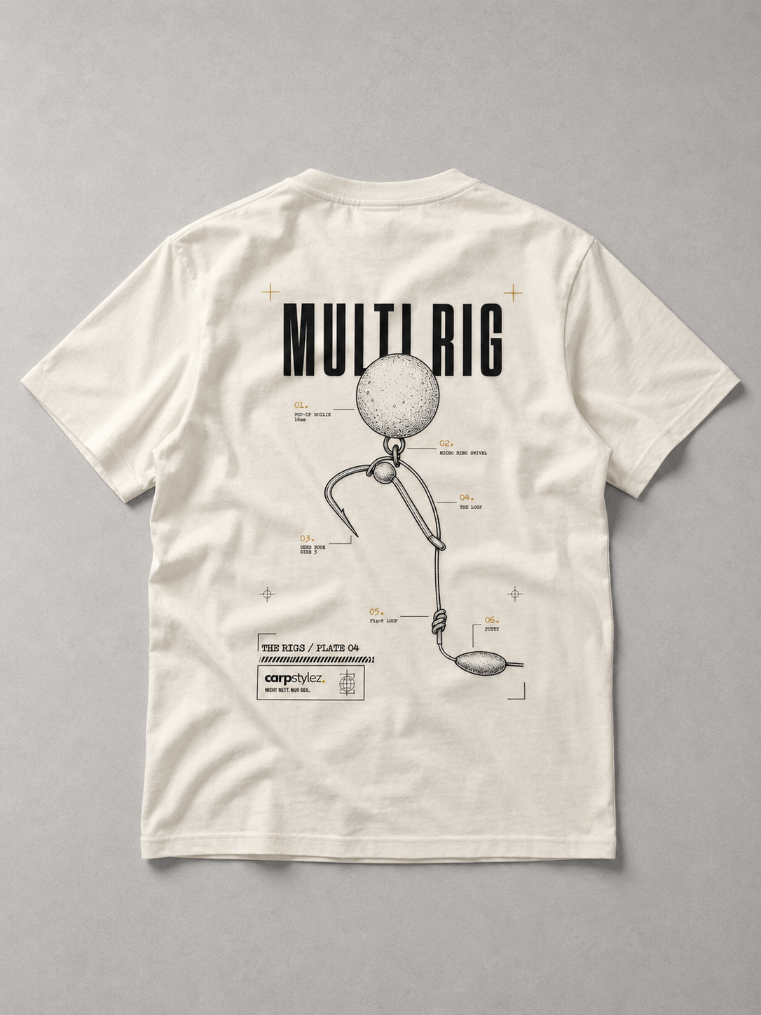 carpstylez THE RIGS Multi Rig Shirt Ivory – Backprint, Karpfen-Streetwear _var_ivory