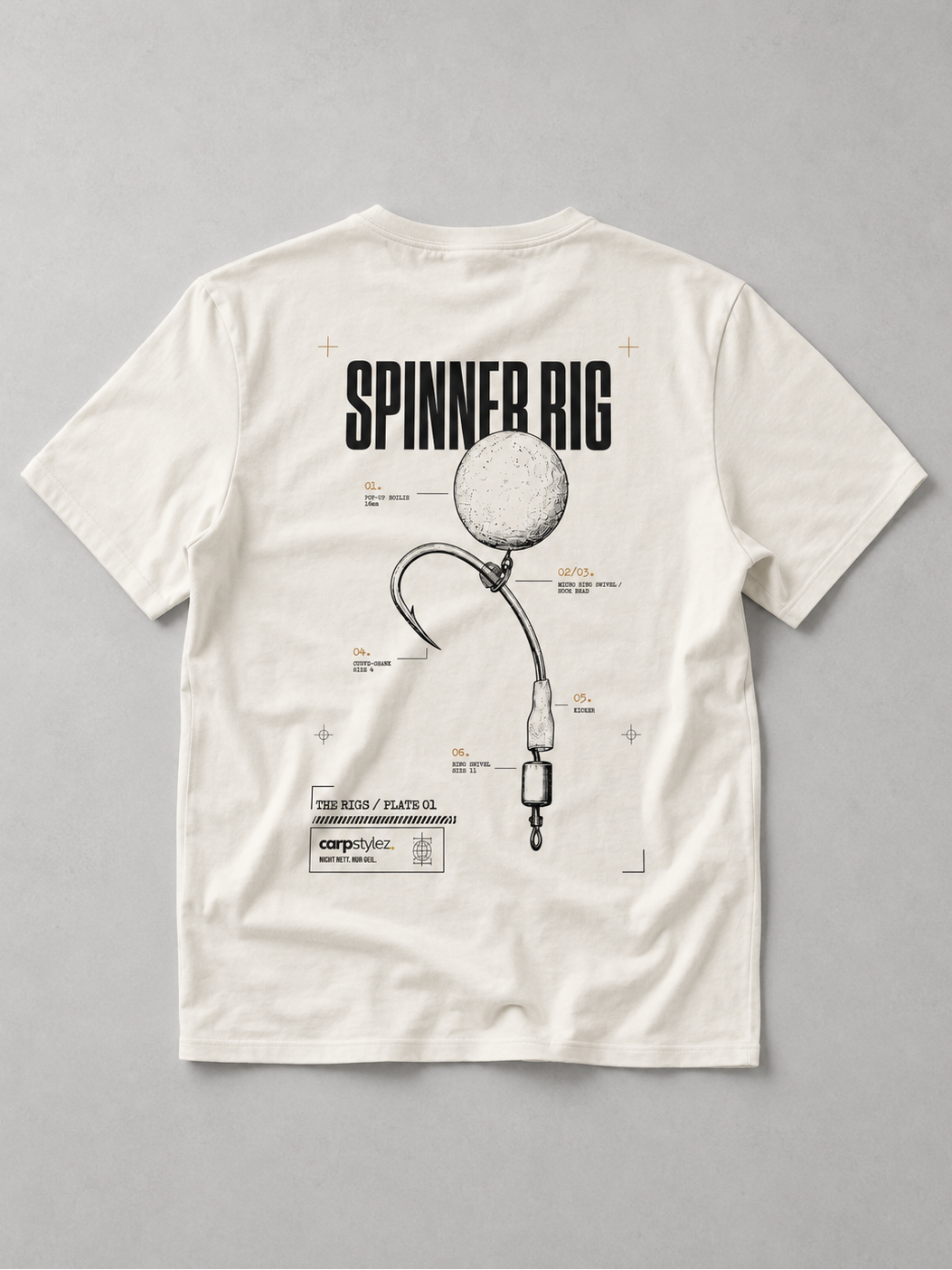 carpstylez THE RIGS Spinner Rig Shirt Ivory – Backprint, Karpfen-Streetwear _var_ivory