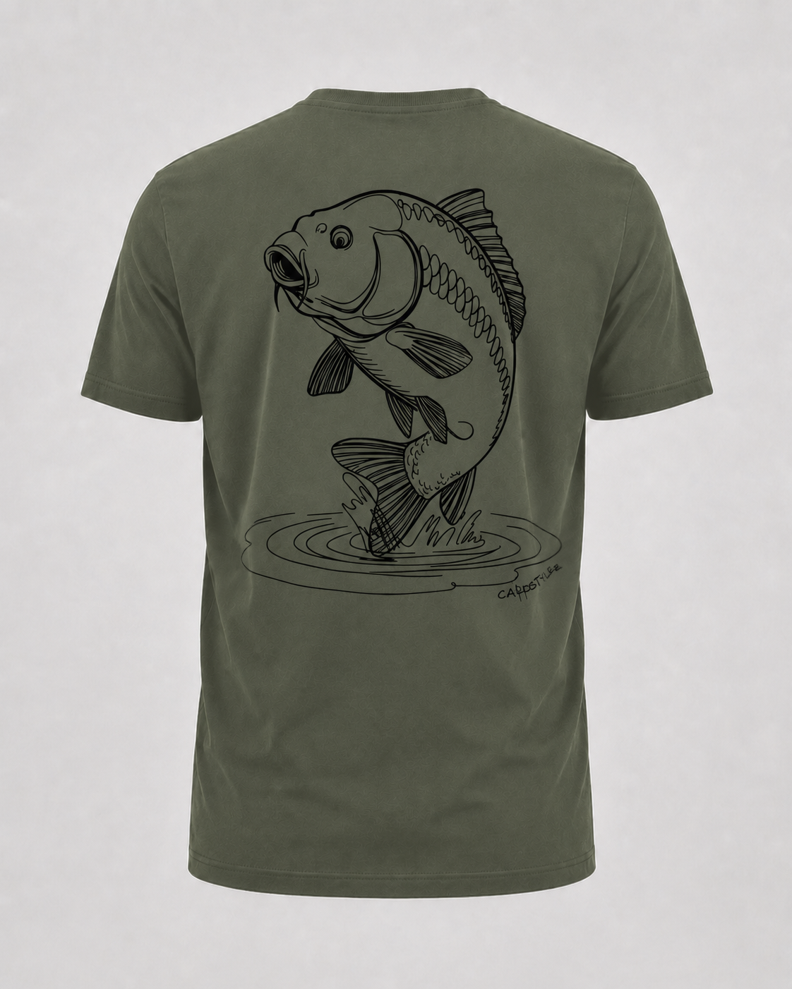 carpstylez The Rise Shirt – Backprint, khakifarbenes Karpfen-Streetwear Shirt
