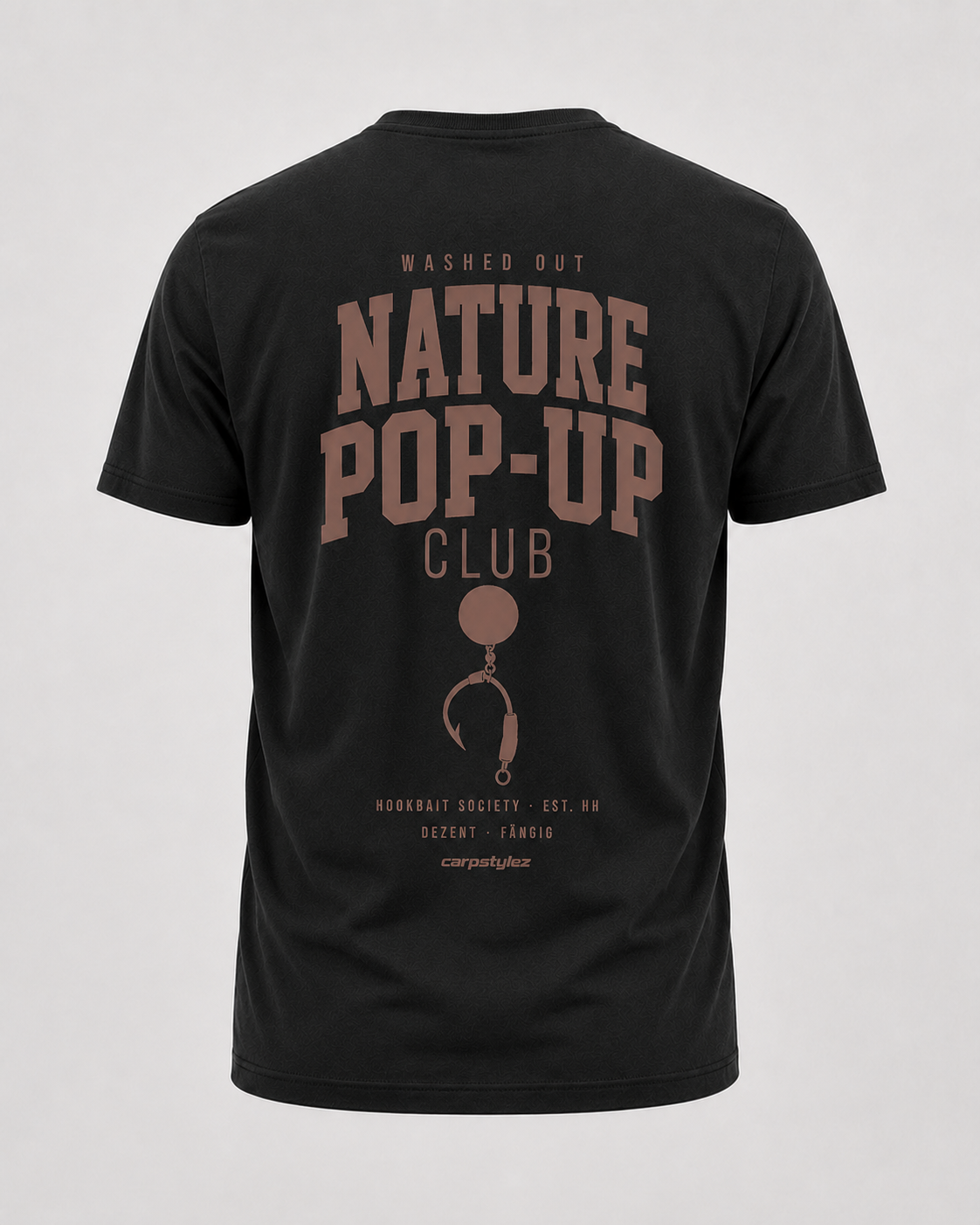 carpstylez Washed Out Nature Shirt – Backprint, schwarzes Karpfen-Streetwear Shirt