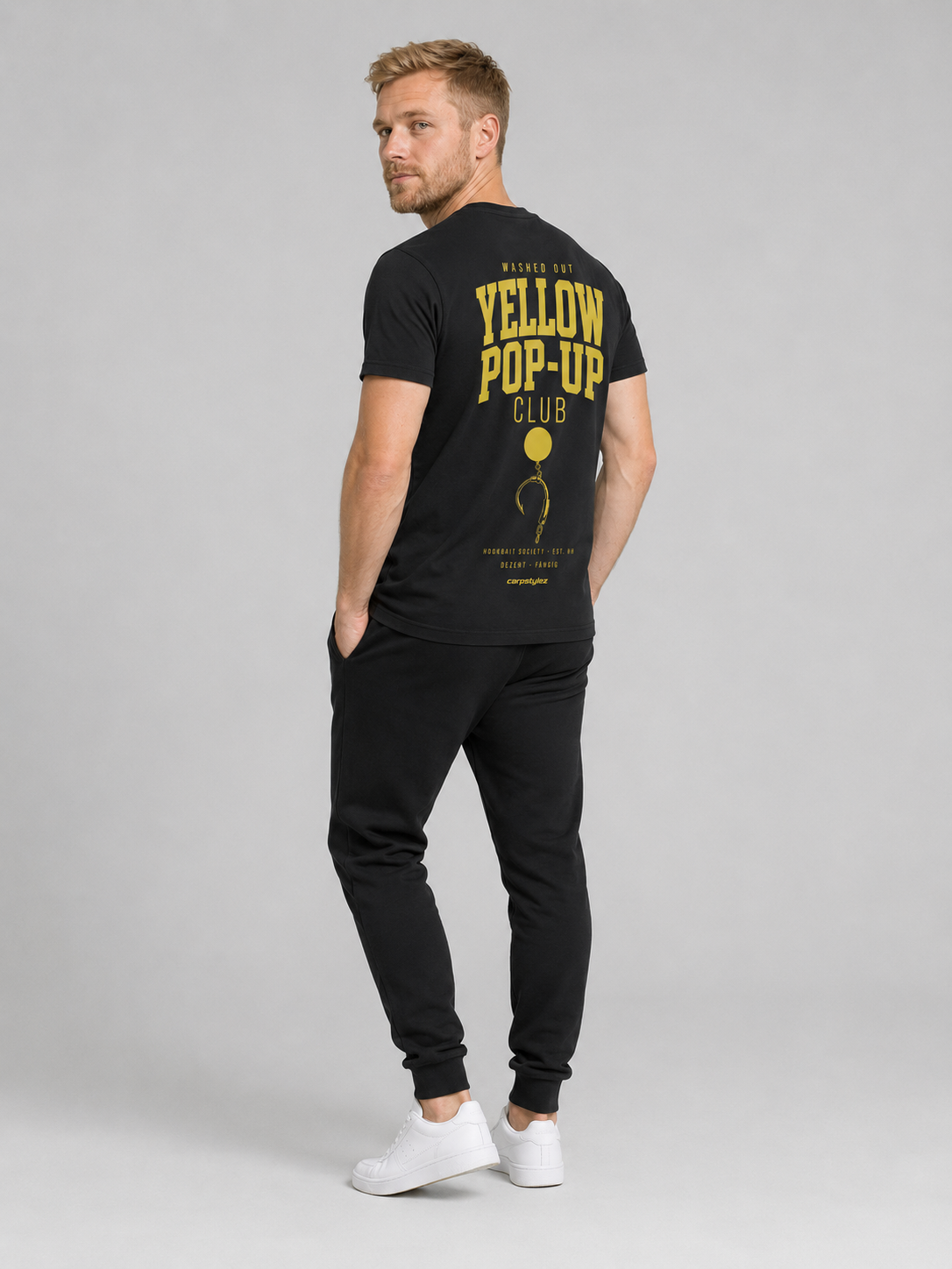 carpstylez WASHED OUT YELLOW POP-UP Club Shirt – getragen, Ganzkörper Rückseite