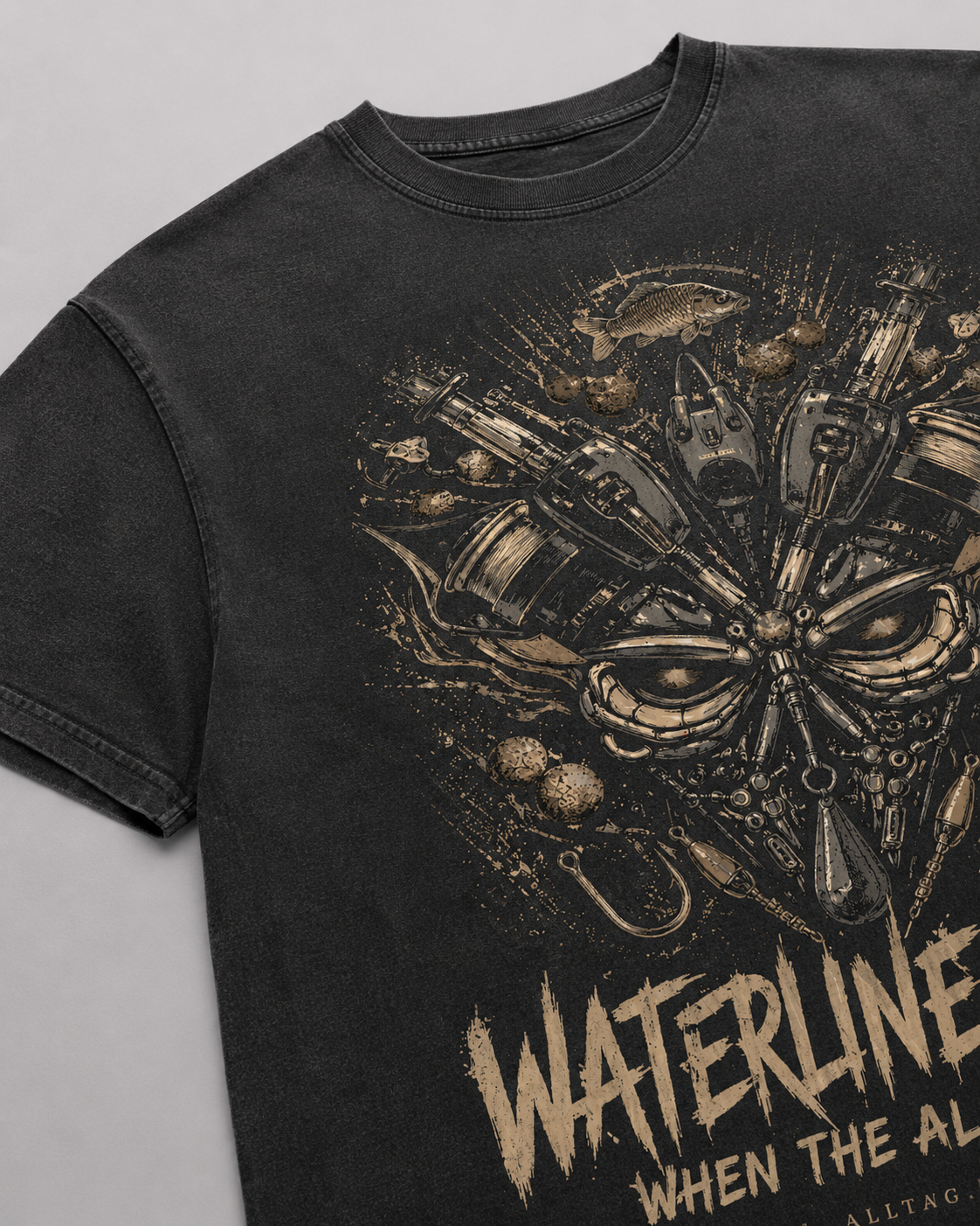 carpstylez WATERLINE FIEND Acid Wash Oversize Shirt – Detail, Karpfen-Streetwear