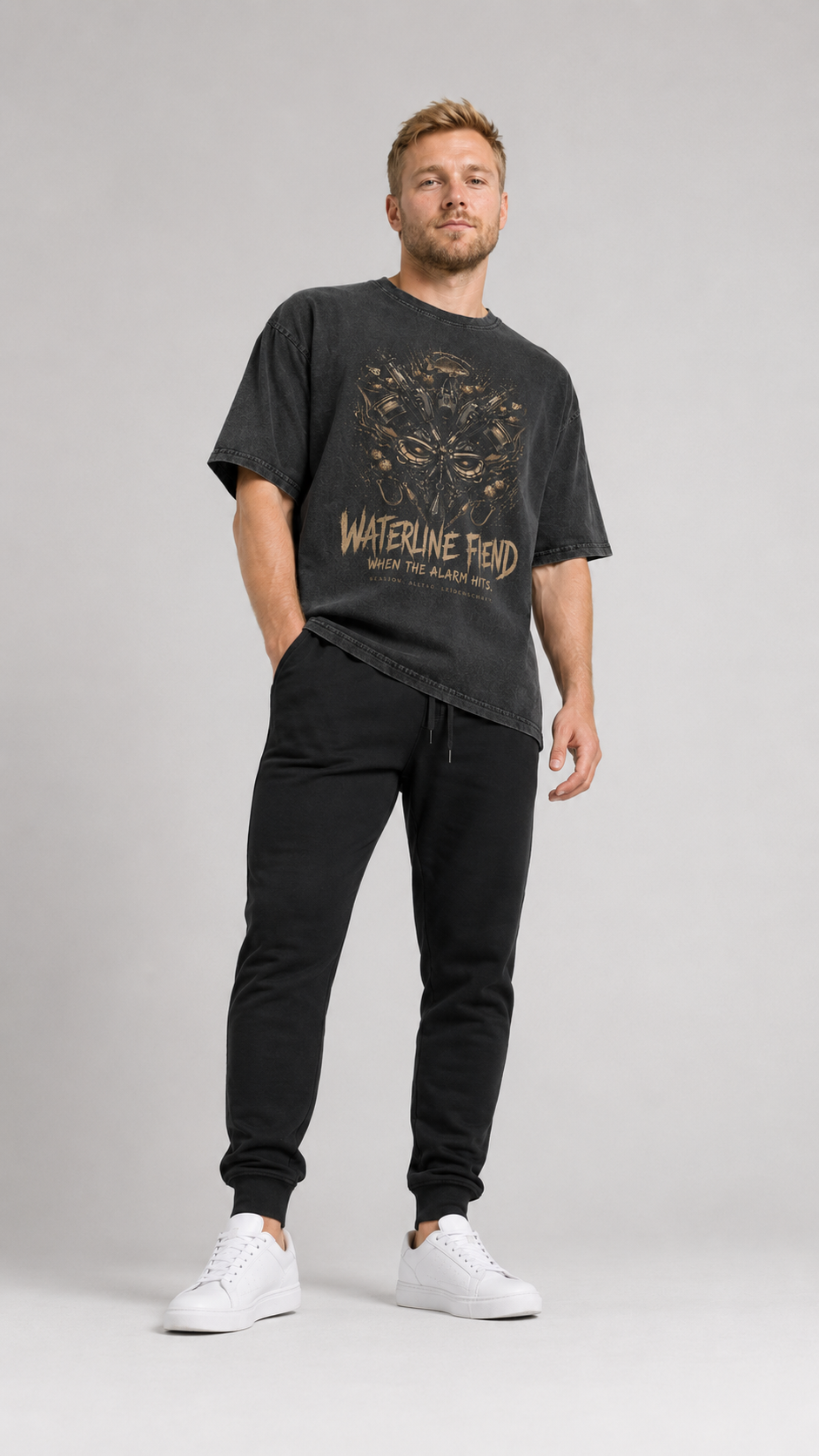 carpstylez WATERLINE FIEND Acid Wash Oversize Shirt – Studio Mock Fullbody, Karpfen-Streetwear