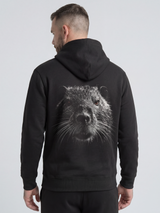 Schwarzer carpstylez Hoodie „Blackwater Nutria“ mit Nutria-Rückenprint – Streetwear fürs Karpfenangeln