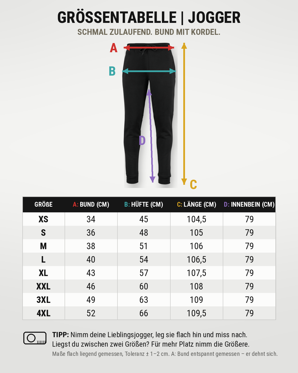 carpstylez Größentabelle ESSENTIALS Jogger #farbe_organic khaki, black, ivory, moon grey heather