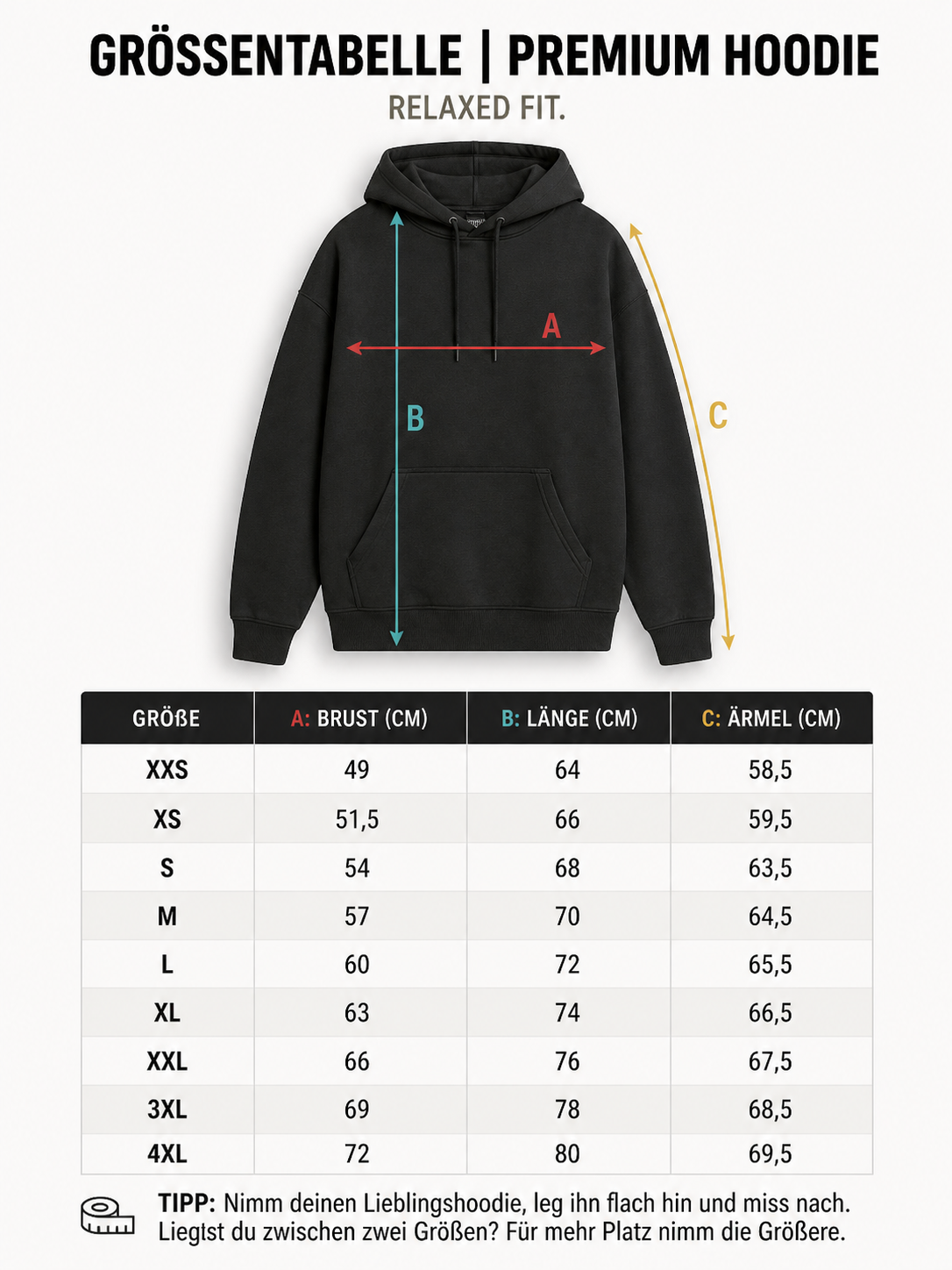 Größentabelle Native Spirit NS401 Hoodie #farbe_black, ivory, khaki, natural white, organic khaki, schwarz