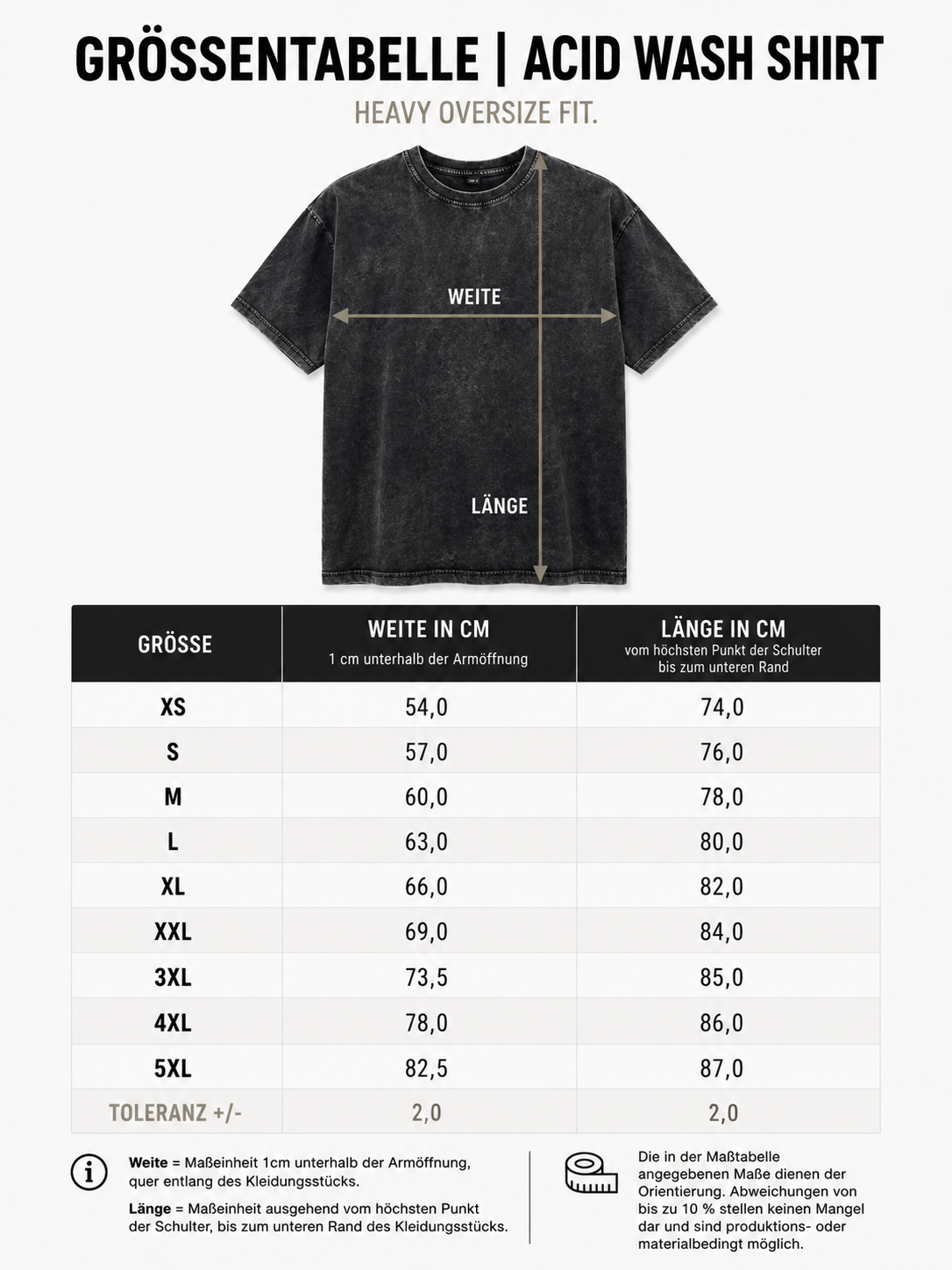 Größentabelle carpstylez Oversize Shirt in Zentimetern