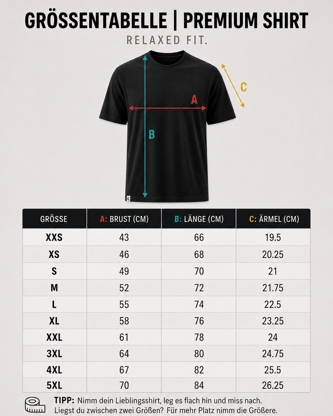 carpstylez Größentabelle Unisex-Shirt