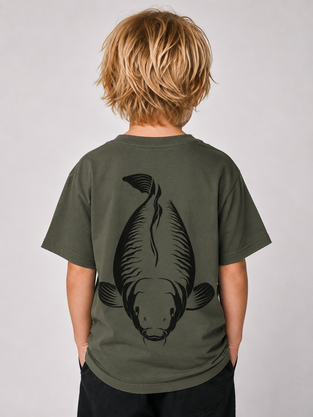 KING CARP Kids Shirt in Khaki mit Backprint – Rückenansicht