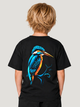 KINGFISHER VIBES Kids Shirt in Schwarz mit Eisvogel-Backprint – Rückenansicht #farbe_black