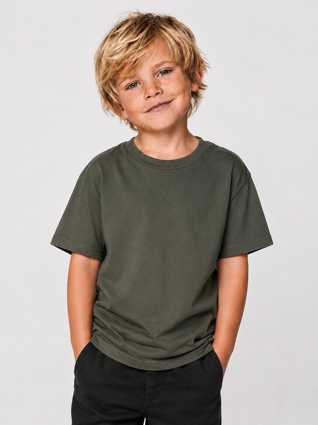 OFFLINE Kids Shirt Khaki – cleane Vorderansicht, Karpfenangler-Streetwear