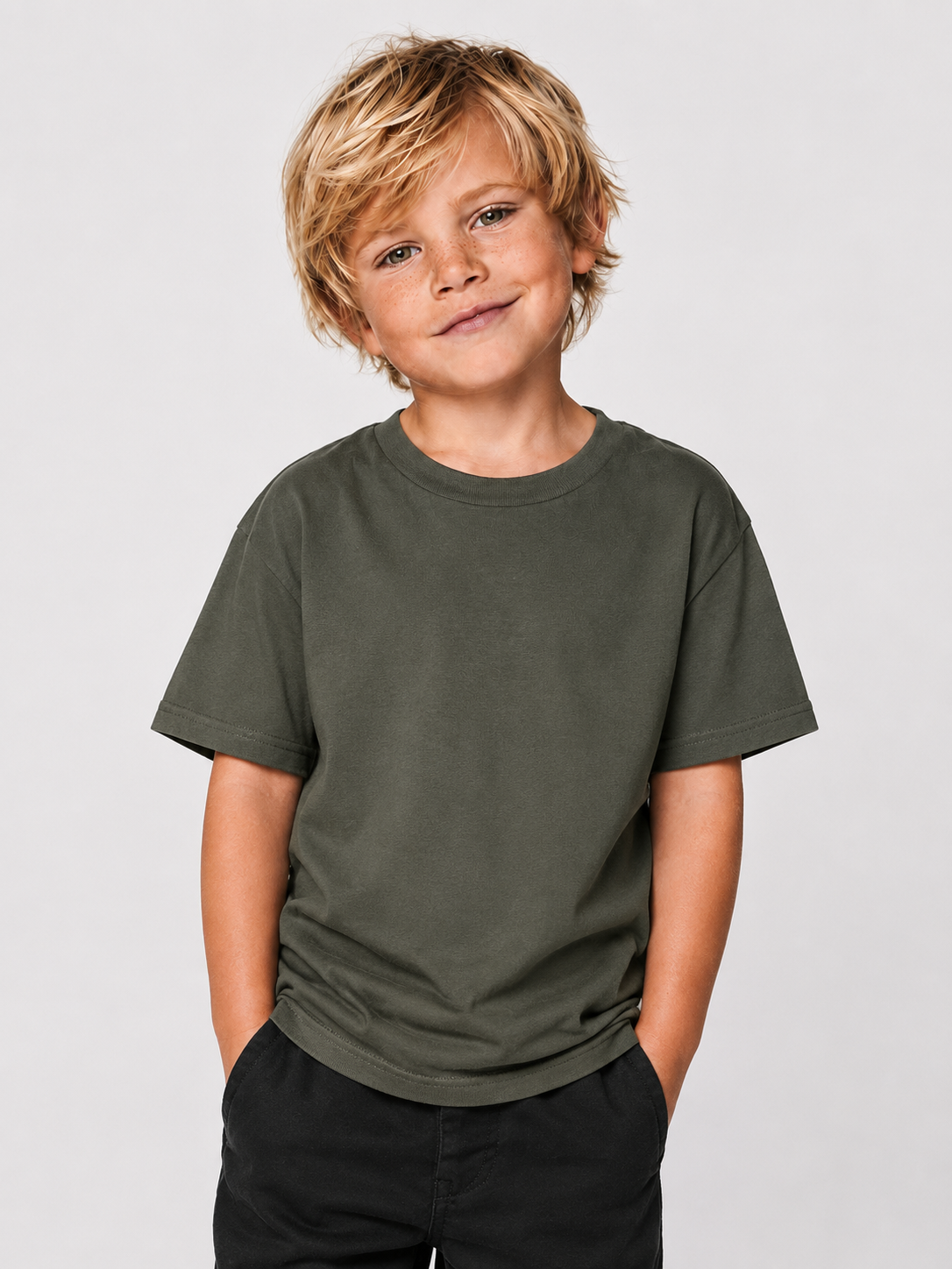 OFFLINE Kids Shirt Khaki – cleane Vorderansicht, Karpfenangler-Streetwear