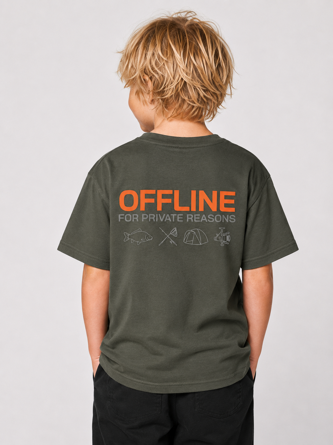 OFFLINE Kids Shirt in Khaki mit Backprint – Rückenansicht