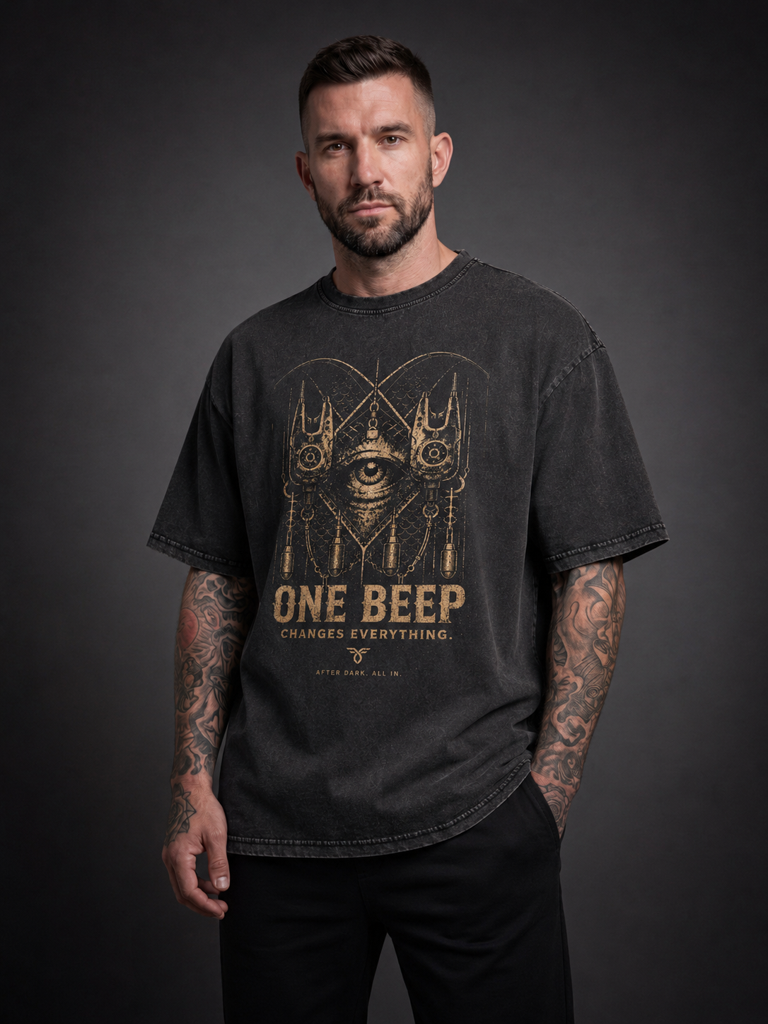 carpstylez „One Beep“ Acid-Wash Oversize-Shirt schwarz – Streetwear fürs Karpfenangeln