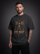 carpstylez „One Beep“ Acid-Wash Oversize-Shirt schwarz – Streetwear fürs Karpfenangeln