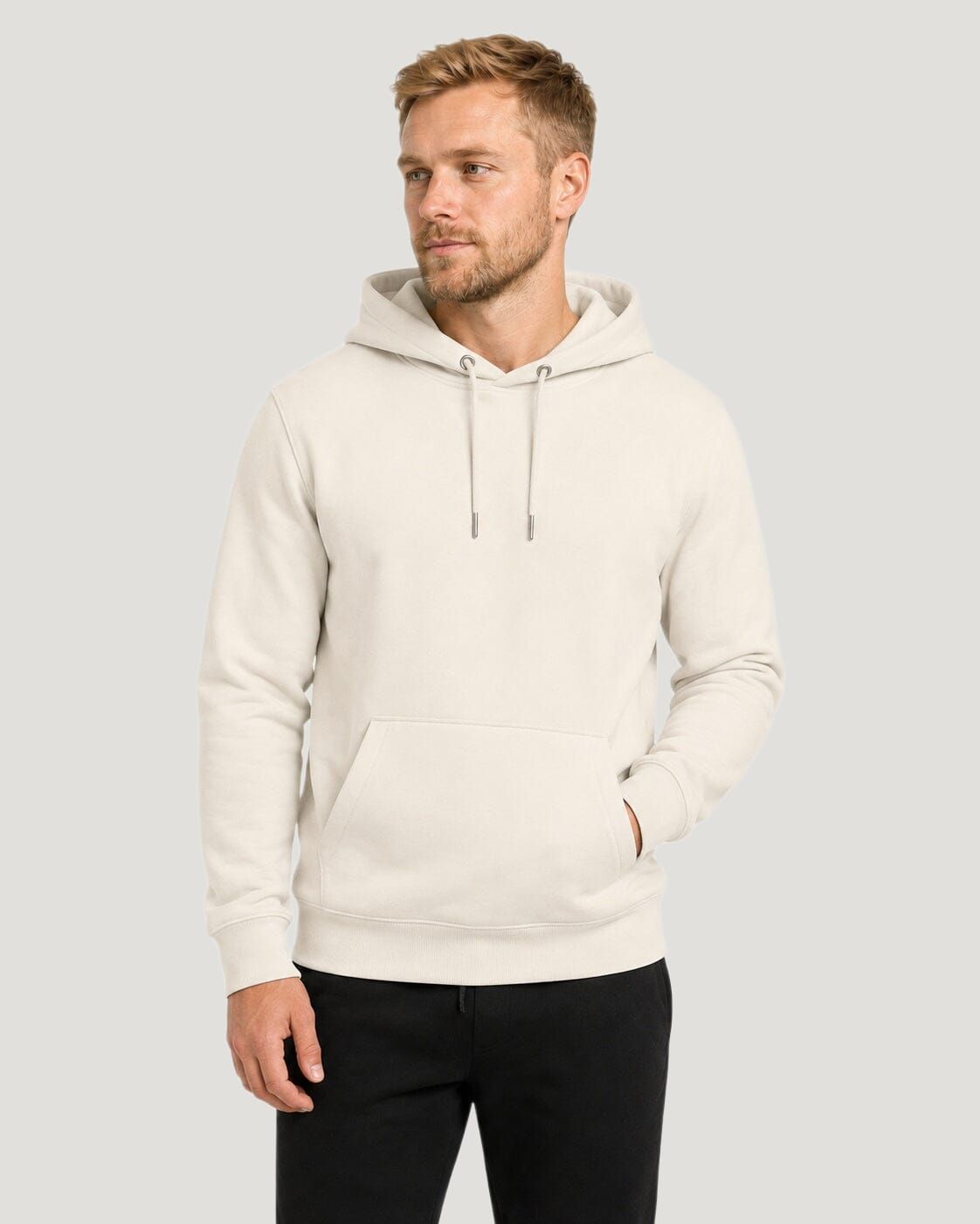 LAC DU DER NS401 Hoodie Ivory – getragen Vorderseite #farbe_ivory