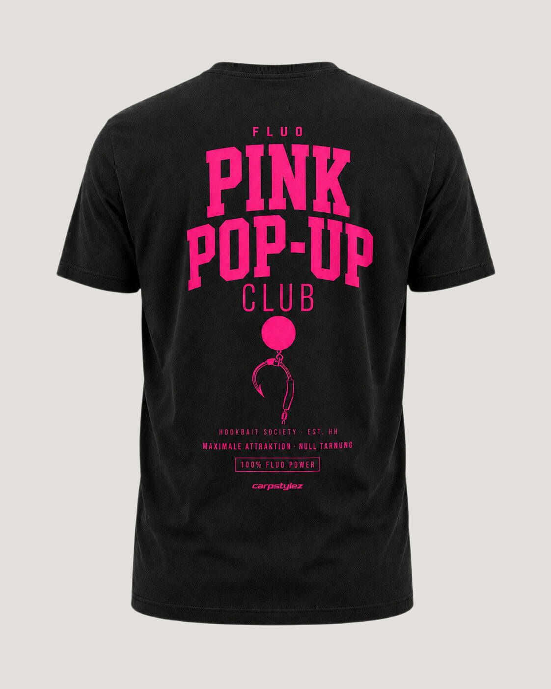 carpstylez Fluo Pink Shirt – Backprint, schwarzes Karpfen-Streetwear Shirt #farbe_black