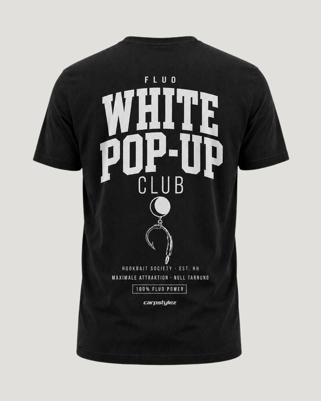 carpstylez Fluo White Shirt – Backprint, schwarzes Karpfen-Streetwear Shirt #farbe_black