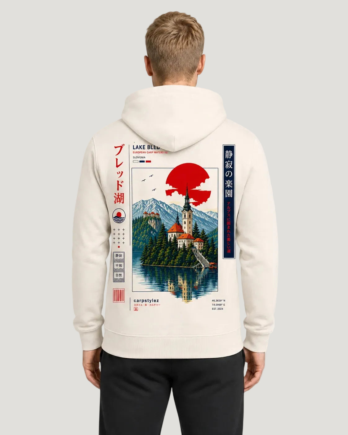 LAKE BLED NS401 Hoodie Ivory – getragen Rückseite #farbe_ivory