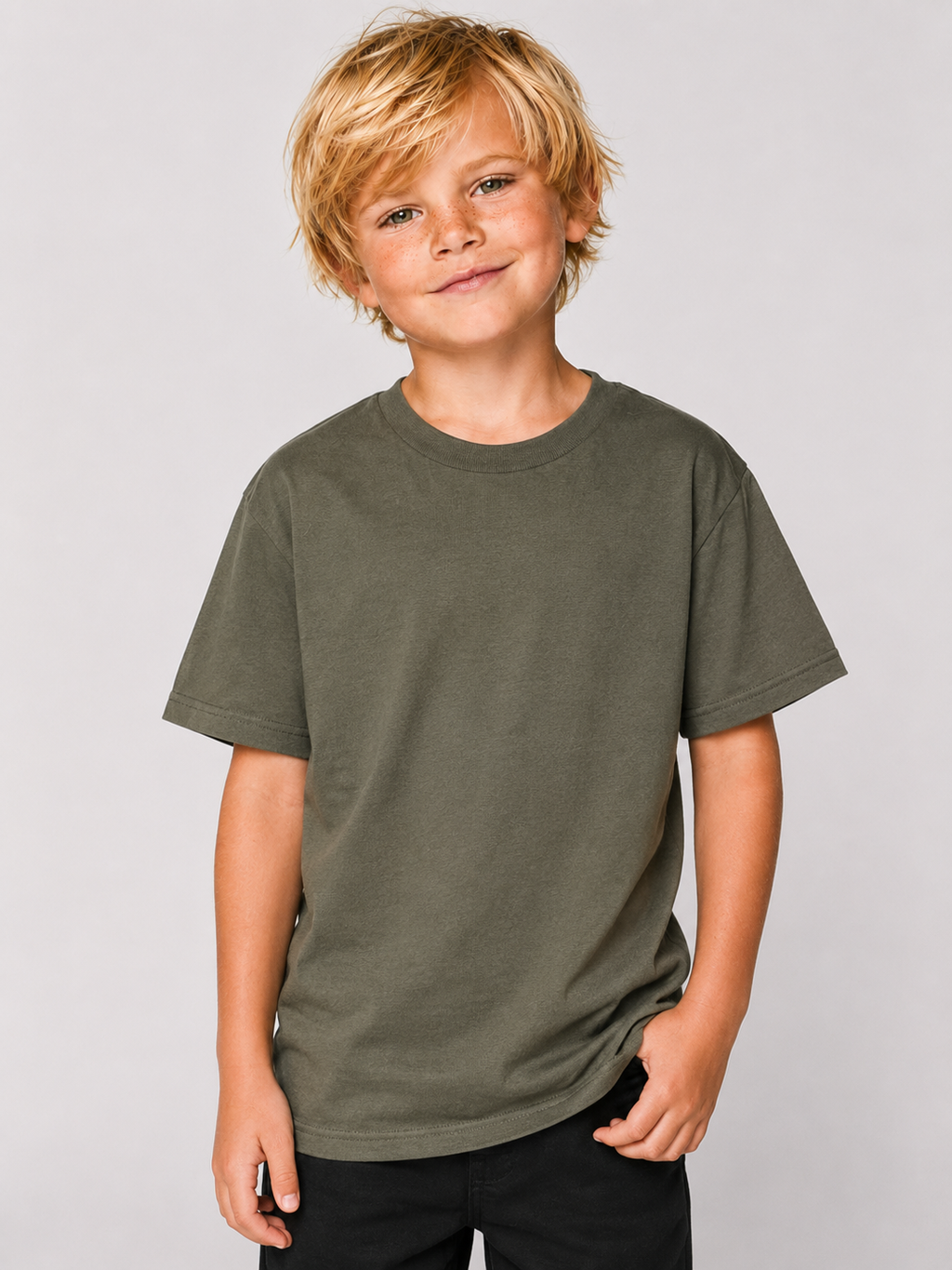 THE RISE Kids Shirt Khaki – cleane Vorderansicht, Karpfenangler-Streetwear