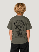 THE RISE Kids Shirt in Khaki mit Backprint – Rückenansicht #farbe_organic khaki